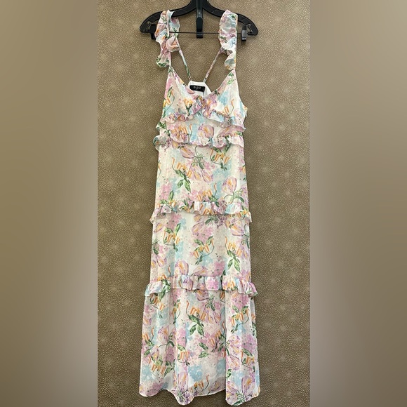 🔥🔥🔥NEW Anthropologie O.P.T Ingrid Floral Ruffle Midi Dress - Picture 7 of 15